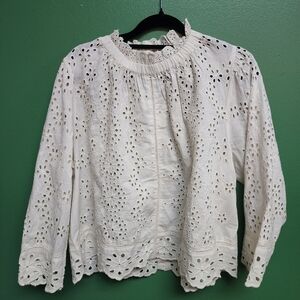 Jennifer & Grace White Eyelet Blouse | Long Sleeve | Size L